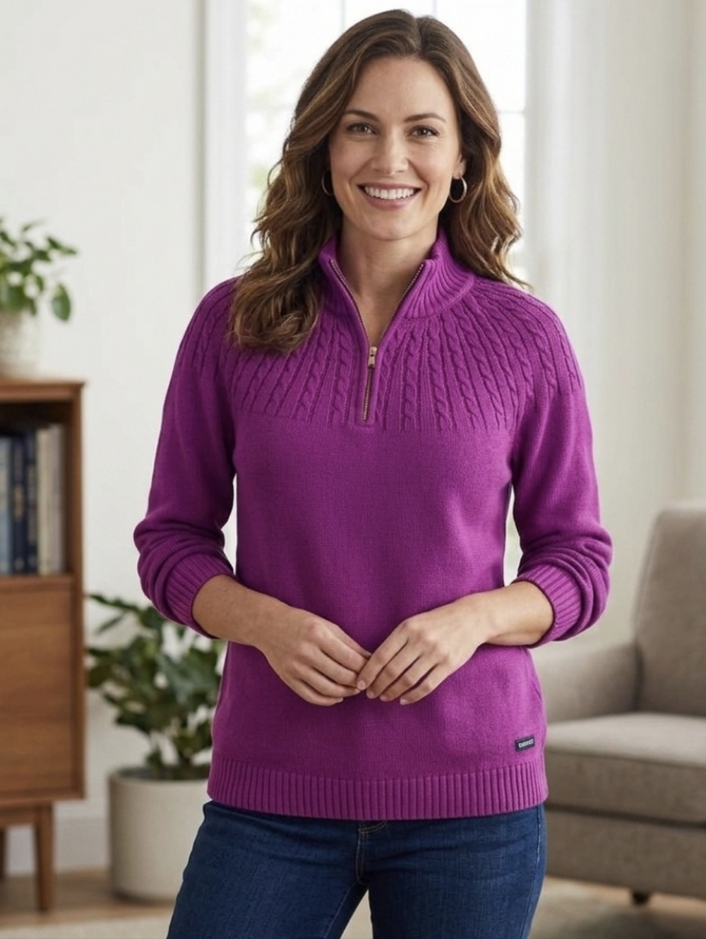 Lands' End - Ladies - Drifter - Quarter Zip - Pullover Sweater - Sz. L